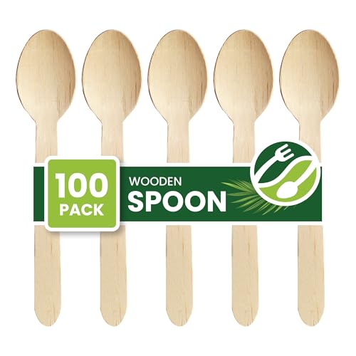 Eco Leaf 100pcs Disposable Wooden Spoons 16cm Biodegradable & Compostable Eco-Friendly Cutlery Set for Weddings Picnics Parties Camping & Catering | Sturdy Birch Wood & Bamboo Spoons