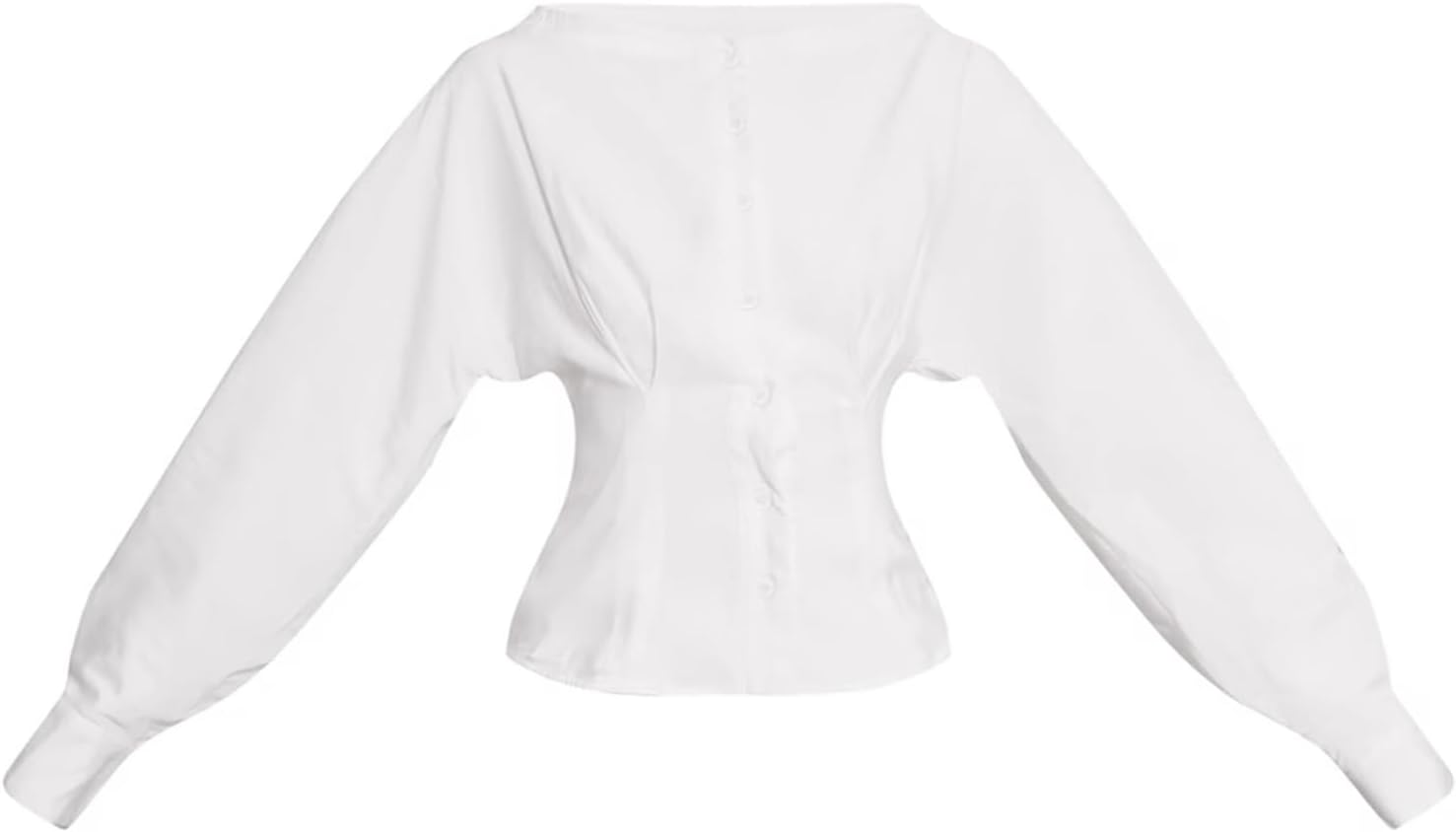 Women's Long Sleeve Button Down Shirt, Collarless Pleated Cinched Waist Blouse, Casual & Office Wear Tops - Image 4