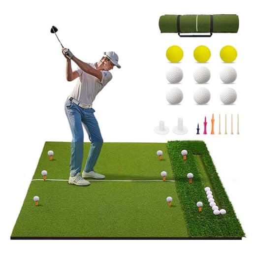 TTCB Sports Golf Hitting Mat with Dual Turf & Ball Tray, 5x4FT Golf Practice Mat for Indoor Outdoor Garden, Golf Driving Mats for Training Includes 9 Balls & 9 Tees, Gifts for Men/Golfer