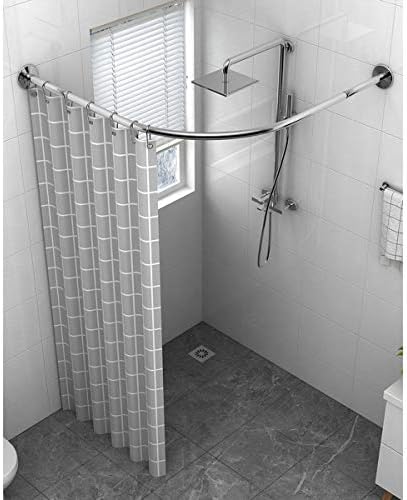 Easy Installation Shower Curtain Rod Adjustable Corner Ceiling Support Curved Rod,Extendable Shower Curtain Pole, L Shaped Shower Curtain Rail, Curved Shower Curtain Rod, Stainless Steel Ten