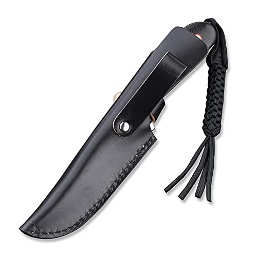 Civivi Fixed Blade Elementum Knife 3.98" Blade, Contoured G10 Handles, Belt Knife With Leather Sheath,Tied Paracord Lanyard For Outdoor Edc C2104A #TOP3