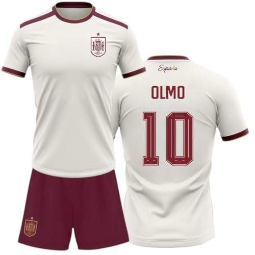 Champion's City Selección Española Kit Mundial 2026-2028 Camiseta y Pantalon Olmo 10, Color Blanco y Granate, Conjunto Futbol Infantil