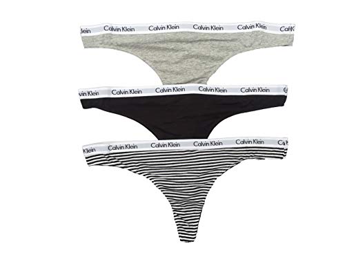 Calvin Klein Women`s Carousel Cotton Thongs 3-Pack (Black(QP1259-969)/Grey, Small)