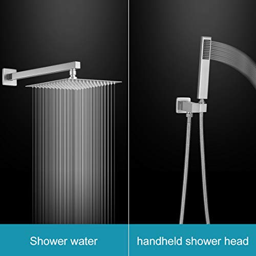 BWE Sistema de Ducha para Baño Montado en Pared de 16 Pulgadas en Níquel Cepillado con Ducha de Lluvia y Cabezal de Ducha Manual, Válvula de Balance de Presión, Placa de Escudo miniatura 4