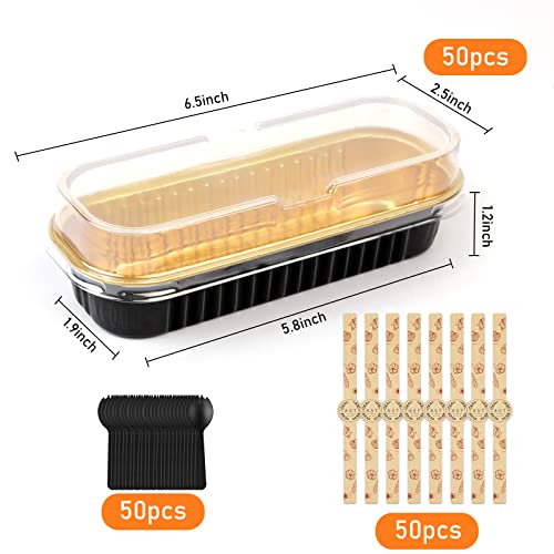 Mini Cake Pans With Lids,6.8 Oz Mini Loaf Pans With Lids Aluminum Foil Mini Loaf Baking Pans 50Pcs Disposable Bread Pan Aluminum Foil Long Baking Cupcake Liners For Cake Bakery Wedding Birthday Party #TOP6