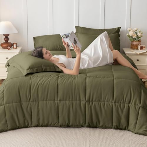 JOLLYVOGUE Twin Comforter Set, Ultra-Soft Bed in a Bag Twin Size 5 Pieces, Oeko-TEX Certified Bedding Set with Down Alternative Comforter, Sheets, Pillowcases & Shams, Olive Green by JOLLYVOGUE - Used condition - Image 6