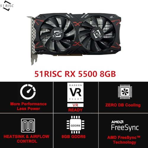 Image of RX 5500 Graphics Card, TDP 150W 8GB GDDR6 128bit PCIe 4.0 Metal-Backplate HDMI DP Gaming Video Card for Desktop (Radeon RX 5500 8GB)