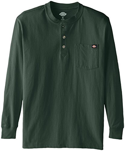 Dickies Men's Long Sleeve Heavyweight Henley, Hunter Green, X-Large
