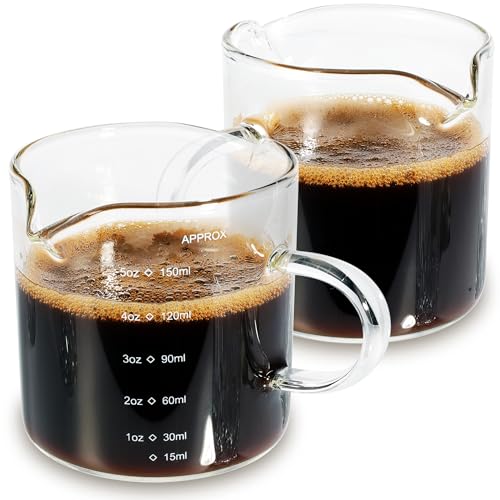 Comparison: Best Cappuccino Accessories 4 QUMMFA 5OZ (150ML) Espresso Cups Set of 2, Espresso Shot Glass with Handle, Double Spouts Glass Coffee Cups, Heat Resistant Borosilicate Cappuccino Cup, Coffee Bar Accessories, Small