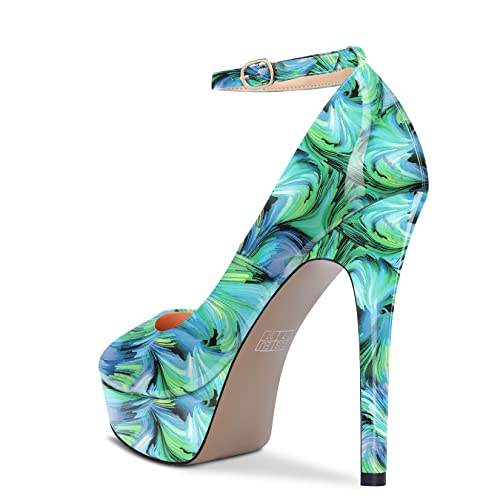 Aachcol Women Platform Pumps Close Round Toe Ankle Strap Slip-on Stiletto High Heel Dress Shoes Pumps Party Wedding Patent 5 Inch3