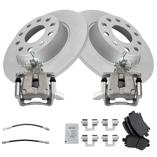 Image of TRQ Rear Brake Pad and Rotor Set Ceramic Coated Calipers Hoses Compatible with 2010 Volkswagen Golf 2010 Jetta