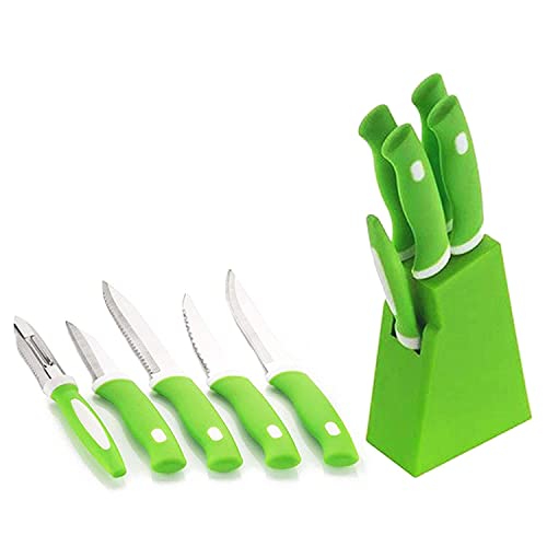 NILAND® Professional 6 Pieces Kitchen Knife Set with Holder Stand 4 Knife + 1 Peeler + 1 Stand (Green)
