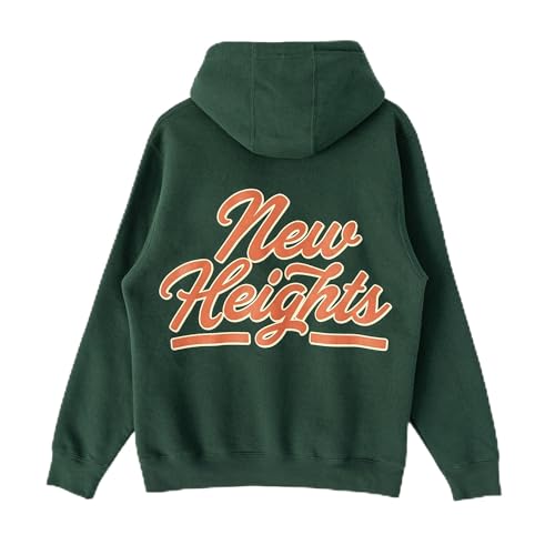 New Heights with Jason & Travis Kelce Script Logo Hoodie NH Chest Emblem & Large Back Print Unisex Fleece Pullover Medium