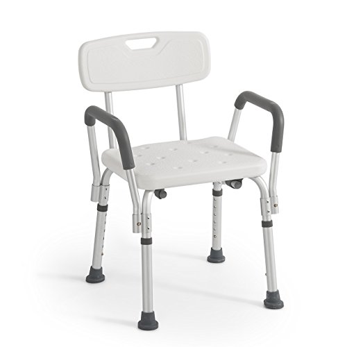 Onebigoutlet© Medical Deluxe Shower Bath Chair Seat with Back & Arms, Adjustable Height, White