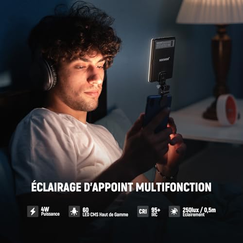 Lampe LED rechargeable 2000 mAh avec support téléphone pour webcam