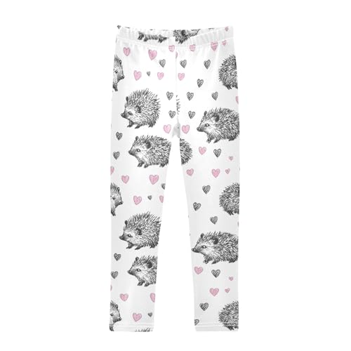 Grey Hedgehog Heart Girls Leggings Athletic Pants Tights Stretch Bottom