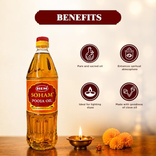 Image of Hem Soham Clove Pooja Oil 900ml, Pack of 10 | Premium Sacred Oil for Rituals, Lighting Diyas & Lamps | Long-Lasting Flame & Pure Aroma | Ideal for Daily Puja, Festivals & Ceremonies