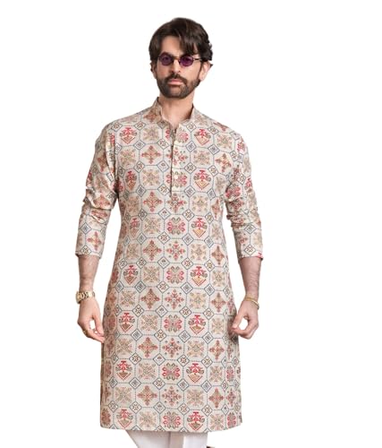 Image of SOJANYA (Since 1958 Men's Cotton Blend Ethnic Motifs Printed Only Long Kurta