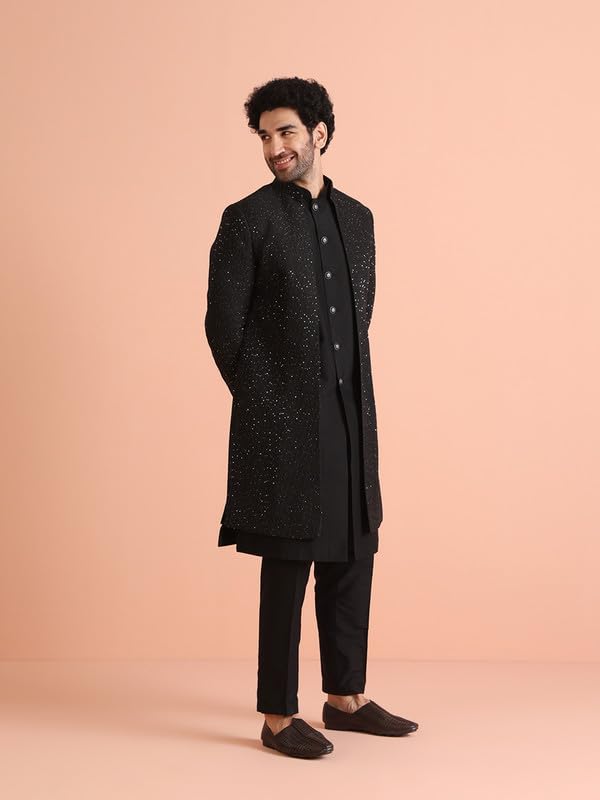 Image of Kisah Men's Blended Embellished Sherwani Set Regular Fit | Wedding, Festive & Occasion Wear