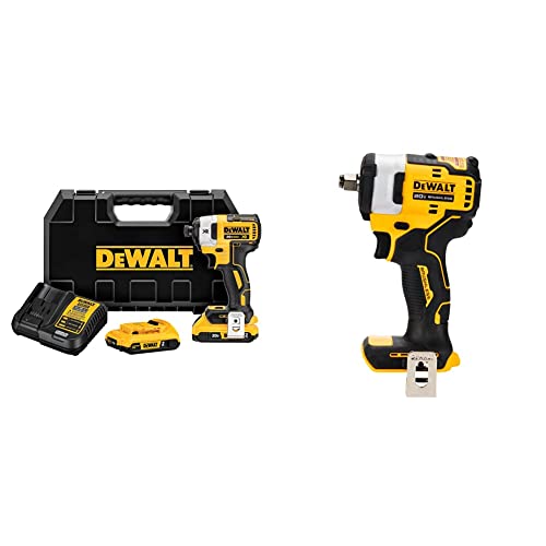DEWALT 20V MAX* XR Impact Driver Kit, Brushless, 3-Speed, 1/4-Inch, 2.0-Ah (DCF887D2) + DEWALT DCF911B 20V MAX 1/2' Impact Wrench with Hog Ring Anvil