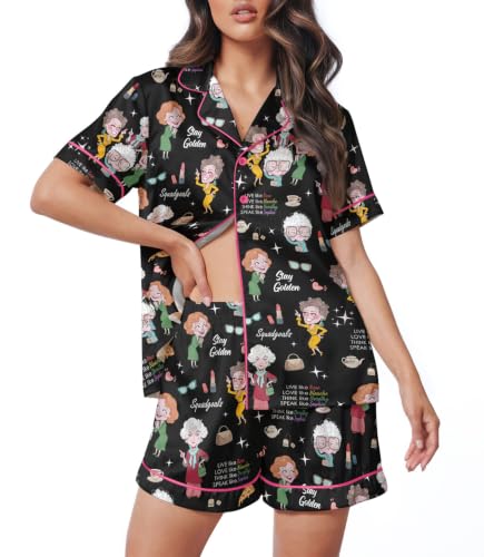 Image of Women's Silky Satin Pajama Set, Cute Lightweight Short Sleepwear for Ladies