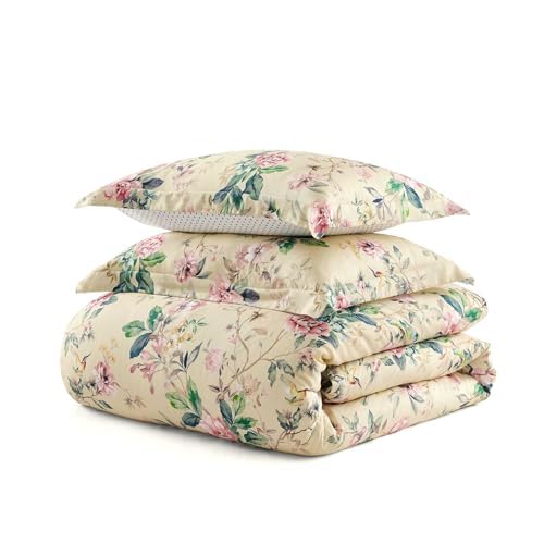 Image of Martha Stewart - Queen Comforter Set, 100% Silky Smooth Cotton Sateen Floral Bedding for Year Round Comfort, 3 Piece Bed Set with Matching Pillowcases (Songbird Yellow)