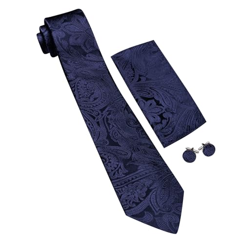 Image of Barry.Wang Men Tie Set Paisley Silk Necktie Pocket Square Cufflinks Formal Wedding Business Party