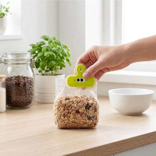 Image of 12PCS Cartoon Funny Face Packet Sealer Clips - Reusable Set for Food Storage, Sealing Snacks, and Kitchen Organization