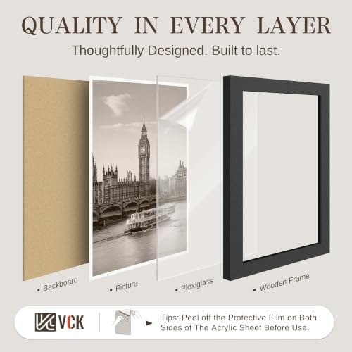 Image of VCK 8.5x11 Picture Frame Set of 9, Black Wood 8.5 x 11 Photo Frames for Wall Mounting Horizontally & Vertically
