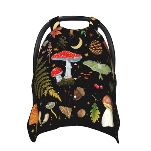 Image of Mushroom Baby Car Seat Canopy Cover Multi Use Nursing Cover for Newborn Car Seat Canopy Mom Nursing Breastfeeding Covers Newborn Shower Gifts