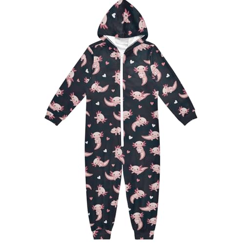 Mono unisex de una pieza para niños, diseño de ajolotes rosados, disfraz de Halloween, Navidad, cosplay, para niños y niñas, Bonitos ajolotes rosados, 7-8 años