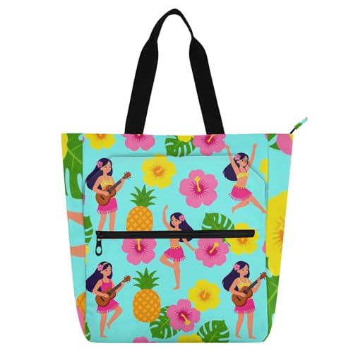 Bolsa para llevar libros Hula Hawaii ligera con cremallera para la playa y escuela