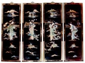 Oriental Black Lacquer Wood Wall Panels, Four Chinese Ladies - Hand Painted, Soapstone