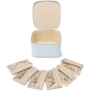 Vlando Jewelry Travel Case,Travel Jewelry Organizer with Clear Velvet Jewelry Bags 6Pcs Zipper Pouch for Women Wedding,Birthday Gift-Baby Blue B.6PCS Baby Blue