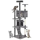 24/7 Shop at Home Court 70 inch Multi-Level Cute Cat Tree Tower with Dangling Ball and Scratching Posts for Indoor Cats Adults, Kitten Supplies, Pet House, Light Gray