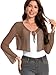 Women's Mesh Shrug Tie Front Cropped Bolero Cardigan Long Sleeve Top Sheer Shawl for Evening Dress(Brown,L)