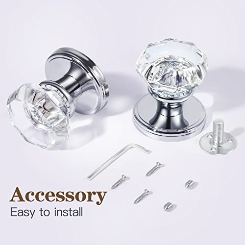 Clctk 4 Pack Glass Dummy Door Knobs, Single Side Dummy Door Knob Set, Polished Chrome #TOP2