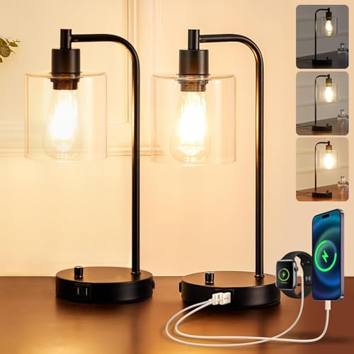 Image of Homelist Bedside Lamps Set of 2, Dimmable, USB Charging Ports, Black