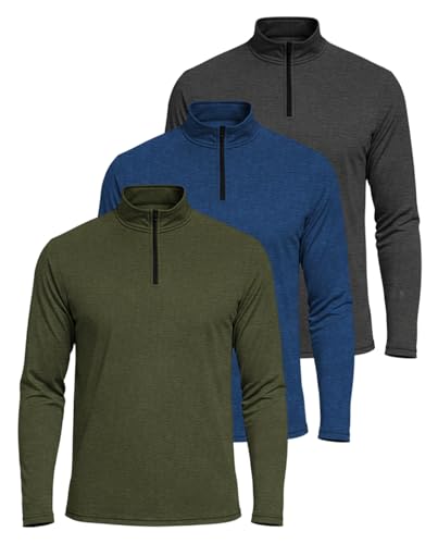 Image of Real Essentials 3 Pack: Men's Dry-Fit Active Quarter Zip Long Sleeve Athletic Performance Pullover (Available in Big & Tall)