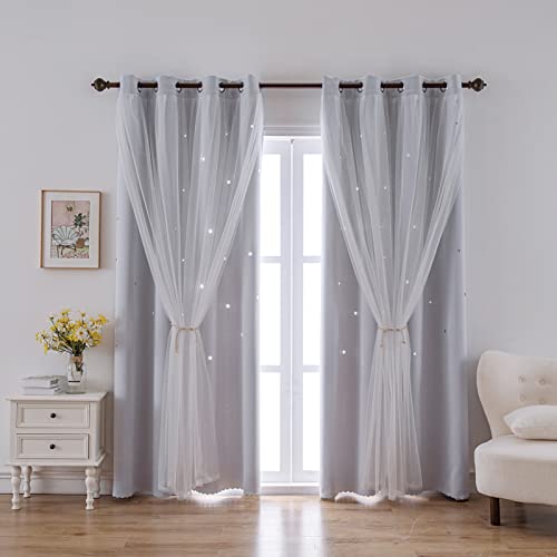 Indistar Star Cutout Kids Window Blackout Curtains For Girl Bedroom Window Room Darkening Curtains & Drapes Baby Nursery Curtains (2 Panel,52Wx63L Inch,Greyish White) #TOP1