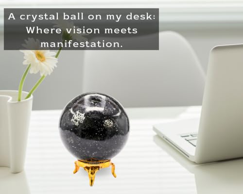 Image of Certified Nuummite Crystal Ball for Meditation - Premium Crystal Vastu Items for Home and Feng Shui Items for Good Luck - Ideal for Pooja Supplies and Spiritual Practices (2.5 inch Inch)