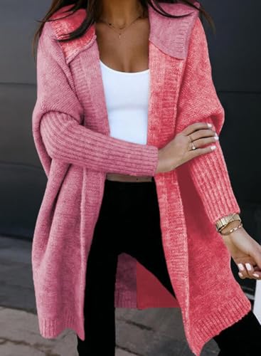 Image of Astylish Women 2026 Fall Clothes Outfits Hooded Knit Cardigan Sweaters | Open Front, Long Sleeve, Color Block, Fashion Clothing, Outwear Coats