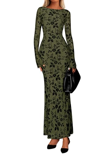 PRETTYGARDEN Women's Floral Bodycon Maxi Dress 2025 Fall Elegant Mesh Long Sleeve Formal Wedding Guest Cocktail Dresses