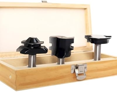 SICWOOD 3pcs Cabinet Door Router Bit Set 1/2 Shank, with Reverse Glue Joint Drawer Front Bits & 45 Degree Lock Miter Bit, for Gluing Boards