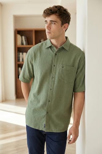 Image of Allen Solly Men's Textured Casual Shirt | Drop Shoulder | Half Sleeve | Relaxed Fit | Casual & Streetwear Style