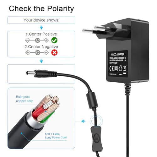 für Yamaha Keyboard Netzteil, 12V 2A Netzteil Kompatibel mit PSR DGX YPG YPT DD EZ P Digitalpiano, PA130 PA150 YPG-235 YPT-230 YPT-400 12V DC DC-Netzkabel