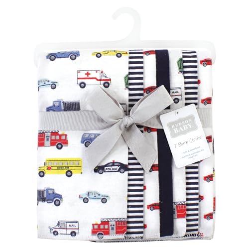Image of Hudson Baby Unisex Baby Cotton Poly Flannel Burp Cloths, Going Places 7 Pack, One Size