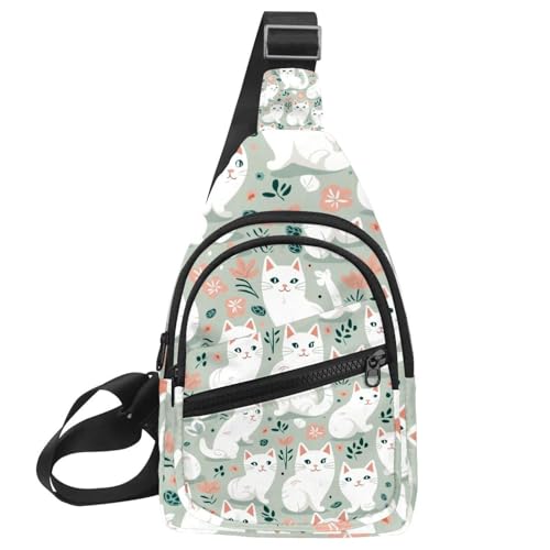 Mochila cruzada de gato blanco riñonera ajustable ajustable multicolor para hombres y mujeres