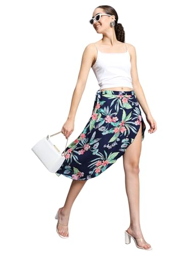 Image of GirlCode Women's Boho Floral Print Wrap Front Self Tie Knot Midi Skirt Women & Girls