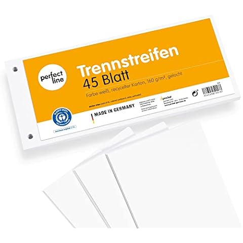 perfect line • 45 Trennstreifen für Ordner A4, Trennblätter aus Recycling-Karton, MADE IN GERMANY, Weiß, gelocht Cover